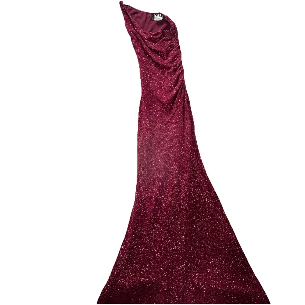 City Triangles Vtg 90s Sparkle Ruched One Shoulder Maxi Gown Dress Size Large